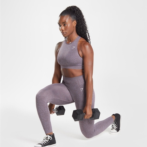 GYMSHARK ADAPT ANIMAL SEAMLESS LEGGINGS BRA SET PURPLE XS - Picture 1 of 8
